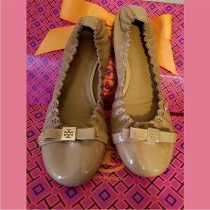 Tory Burch Tan Flats with Gold Accents
